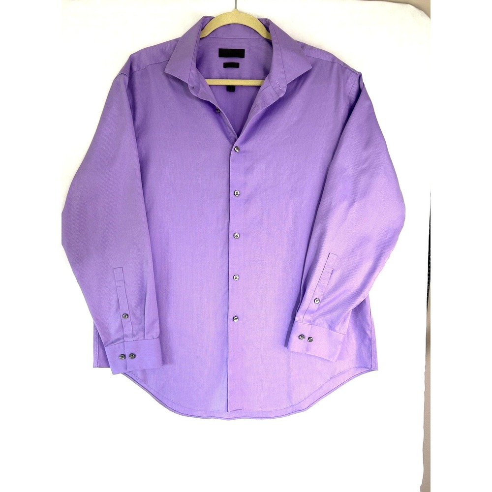 Calvin Klein Mens Slim Fit Non Iron Dress Shirt Purple Woven 17 32/33 LS